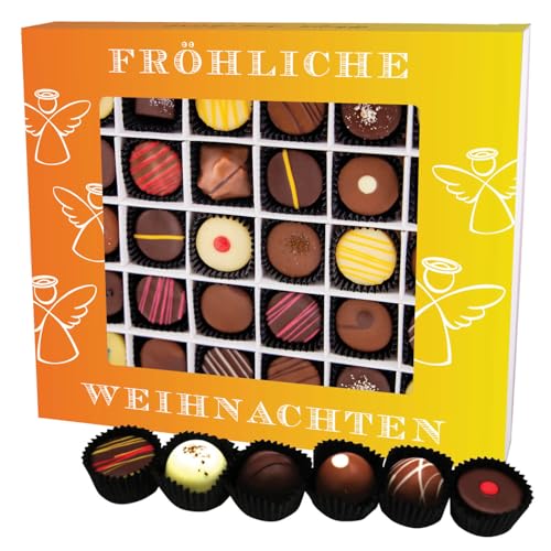 Hallingers Fröhliche Weihnachten XXL - Manufaktur Pralinen Weihnachten Geschenk handmade teils mit Alkohol aus Edelkakao Schokolade (Box) - Muttertagsgeschenk & Geschenkideen zum Vatertag | Glückwunsc von Hallingers Genuss Manufaktur