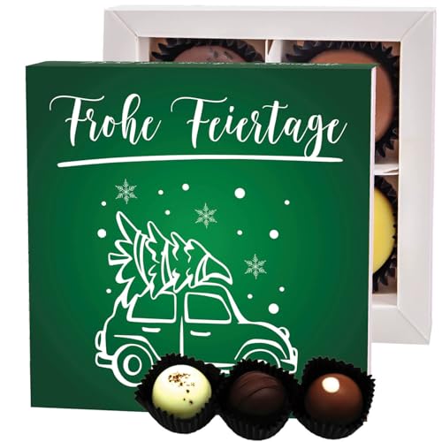 Hallingers Frohe Feiertage - Manufaktur Pralinen Weihnachten Geschenk handmade ohne Alkohol aus Edelkakao Schokolade (Box) - Muttertagsgeschenk & Geschenkideen zum Vatertag | Glückwunsch Danke Freunds von Hallingers Genuss Manufaktur