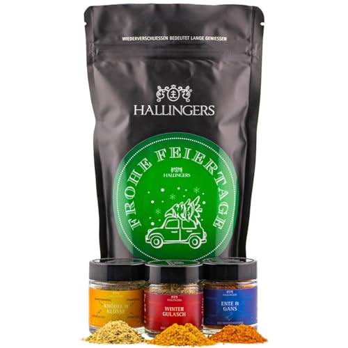 Hallingers Frohe Feiertage - Weihnachtliche Geschenk Wundertüte, Gourmet-Köstlichkeiten als Geschenkkorb zu Weihnachten (Set) - Muttertagsgeschenk & Geschenkideen zum Vatertag | Neues Zuhause Glückwün von Hallingers Genuss Manufaktur