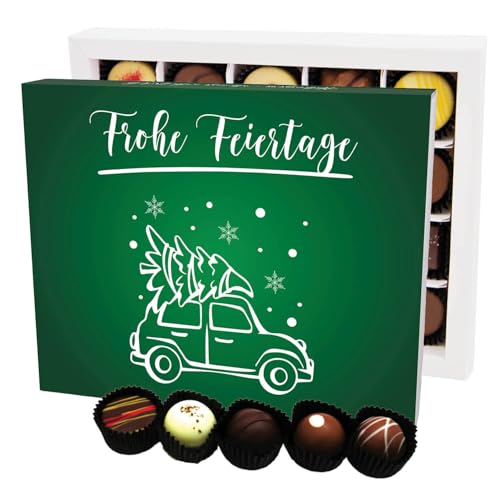 Hallingers Frohe Feiertage XL - Manufaktur Pralinen Weihnachten Geschenk handmade ohne Alkohol aus Edelkakao Schokolade (Box) - Muttertagsgeschenk & Geschenkideen zum Vatertag | Glückwunsch Danke Freu von Hallingers Genuss Manufaktur