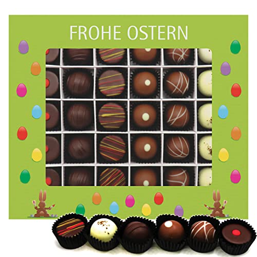 Hallingers Frohe Ostern grün XXL - Ostergeschenke für Osterkörbchen zu Ostern, Pralinen handmade teils mit Alkohol (Box) - Muttertagsgeschenk & Geschenkideen zum Vatertag | Glückwunsch Glückwünsche Fr von Hallingers Genuss Manufaktur