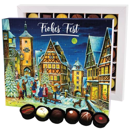 Hallingers Frohes Fest Snowman Rothenburg XXL - Manufaktur Pralinen Weihnachten Geschenk handmade ohne Alkohol aus Edelkakao Schokolade (Box) - Muttertagsgeschenk & Geschenkideen zum Vatertag | Glückw von Hallingers Genuss Manufaktur