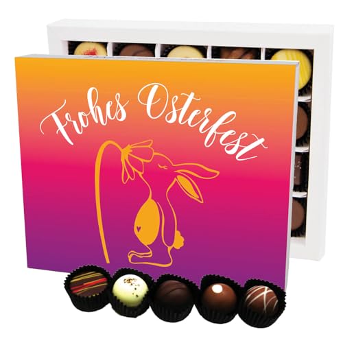 Hallingers Frohes Osterfest XL - Pralinen zu Ostern, Ostergeschenke für Osterkörbchen zu Ostern, Pralinen handmade ohne Alkohol (Box) - Muttertagsgeschenk & Geschenkideen zum Vatertag | Glückwunsch Gl von Hallingers Genuss Manufaktur