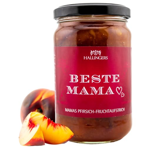 Hallingers Fruchtaufstrich Pfirsich Beste Mama - Muttertagsgeschenk & zum Vatertag Handgerührter Fruchtaufstrich fürs Muttertags Frühstück (Glas) - Muttertagsgeschenk & Geschenkideen zum Vatertag | Gl von Hallingers Genuss Manufaktur