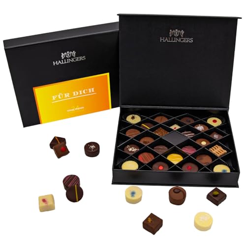 Hallingers Für Dich - 24 Manufaktur Pralinen Geschenk edle FirstClass handmade ohne Alkohol aus Edelkakao Schokolade (Box) - Muttertagsgeschenk & Geschenkideen zum Vatertag | Geburtstag Glückwunsch Da von Hallingers Genuss Manufaktur