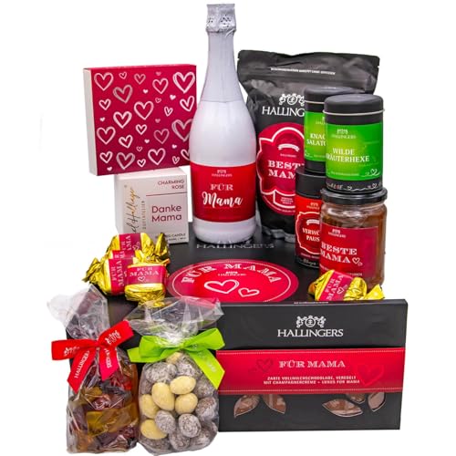 Hallingers Für Mama - Gourmet Geschenk-Set in edler Box mit ganz viel Feinkost als Geschenkkorb zum Muttertag (Set) - Muttertagsgeschenk & Geschenkideen zum Vatertag | Glückwunsch Jahrestag Freundscha von Hallingers Genuss Manufaktur