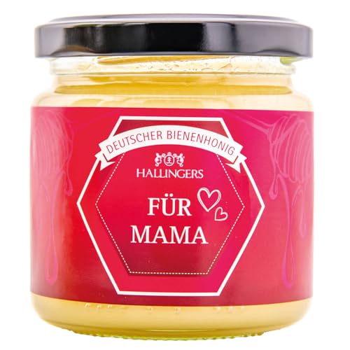 Hallingers Für Mama - Zum Muttertag für Mama Deutscher Bienenhonig direkt vom Imker, fix & fertig als Geschenk (Glas) - Muttertagsgeschenk & Geschenkideen zum Vatertag | Genesung Jahrestag Freundschaf von Hallingers Genuss Manufaktur