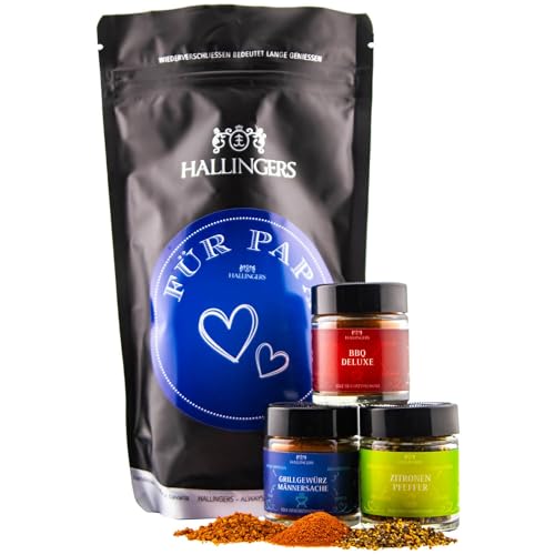 Hallingers Für Papa - Vatertagsgeschenk Wundertüte Geschenkset Grill Gewürze & Pfeffer zum Vatertag (Set) - Muttertagsgeschenk & Geschenkideen zum Vatertag | Glückwunsch Jahrestag Freundschaft Genesun von Hallingers Genuss Manufaktur