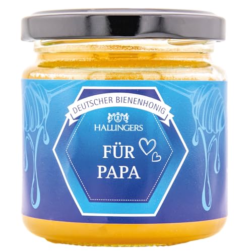 Hallingers Für Papa - Zum Vatertag für Papa Deutscher Bienenhonig direkt vom Imker, fix & fertig als Geschenk (Glas) - Muttertagsgeschenk & Geschenkideen zum Vatertag | Genesung Jahrestag Freundschaft von Hallingers Genuss Manufaktur