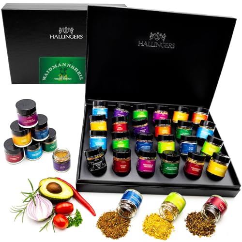 Hallingers Waidmannsheil XXL - Gewürz Geschenkset handmade, 24 Gewürze aus aller Welt - für Jäger (Set) - Muttertagsgeschenk & Geschenkideen zum Vatertag | Geburtstag Glückwunsch Neues Zuhause Jahrest von Hallingers Genuss Manufaktur