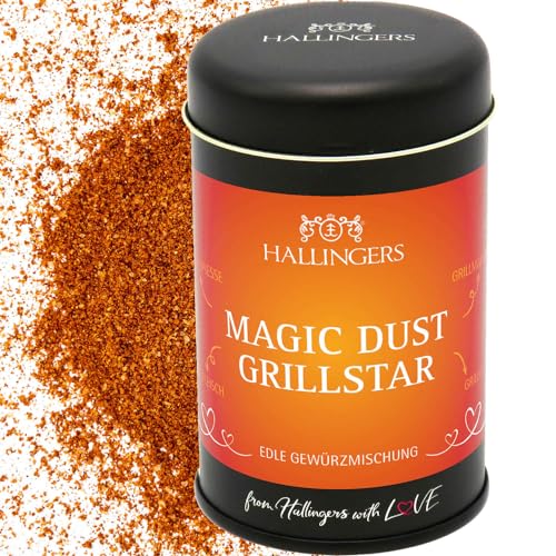 Hallingers BBQ Magic Dust Grillstar - Gewürz-Mischung für Marinaden, Fleisch & Geflügel (Dose) - Ostergeschenke Osterkörbchen Ostereier & als Osterdeko | Neues Zuhause Ruhestand Genesung von Hallingers Genuss Manufaktur
