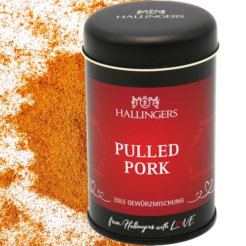 Hallingers Pulled Pork - Gewürz-Mischung für Grillgut, Marinaden & Krustentiere (Dose) - Muttertagsgeschenk & Geschenkideen zum Vatertag | Neues Zuhause Ruhestand Genesung von Hallingers Genuss Manufaktur