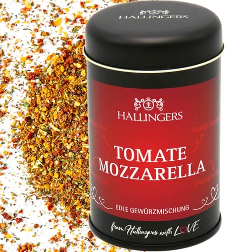 Hallingers Tomatengewürz Tomate Mozzarella - Gewürz-Mischung für Salat, Suppe & Gemüse (Dose) - Muttertagsgeschenk & Geschenkideen zum Vatertag | Geburtstag Glückwunsch Neues Zuhause Danke Freundschaf von Hallingers Genuss Manufaktur