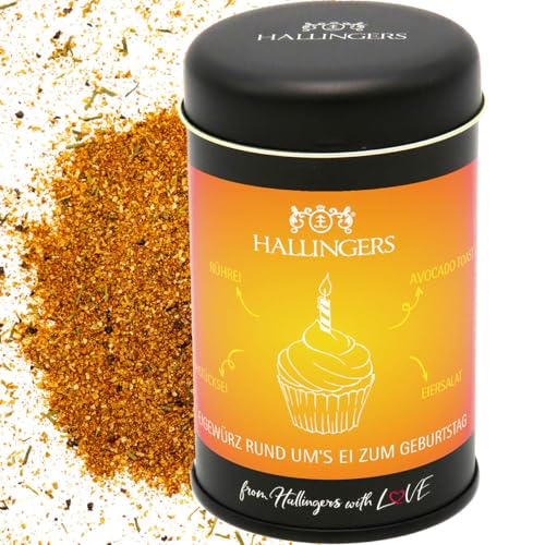 Hallingers Zum Geburtstag - yellow - Geburtstagsgeschenk Gewürz-Mischung für Egg Benedict, Rührei & Omlett - zum Geburtstag schenken (Dose) - Muttertagsgeschenk & Geschenkideen zum Vatertag | Geburtst von Hallingers Genuss Manufaktur