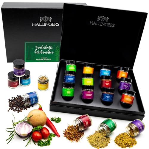 Hallingers Zauberhafte Weihnachten - Gewürze Weihnachten Geschenkset handmade, 12 Gewürze (Set) - Muttertagsgeschenk & Geschenkideen zum Vatertag | Neues Zuhause Glückwünsche Freundschaft Genesung von Hallingers Genuss Manufaktur