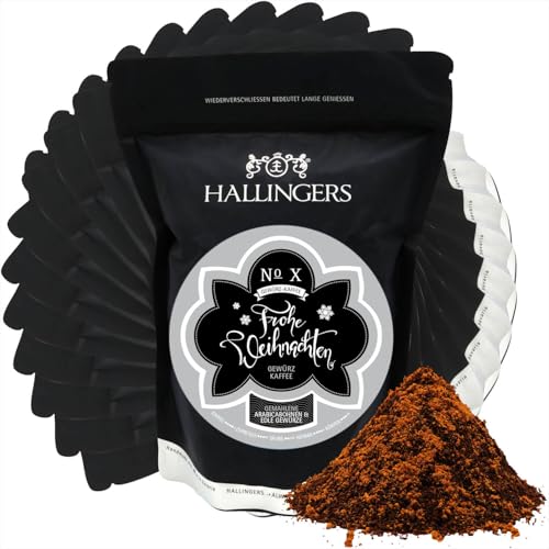 Hallingers 10x 500g Weihnachtskaffee, Filter-Mahlung - Gewürzter Gourmet-Kaffee, schonend langzeit-geröstet (Bag) - Muttertagsgeschenk & Geschenkideen zum Vatertag | Geburtstag Glückwunsch Neues Zuhau von Hallingers Genuss Manufaktur