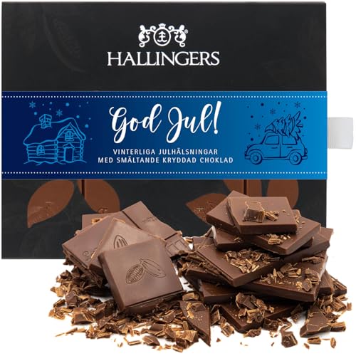 Hallingers God Jul, blue - Svenska - Schwedische Edition Vollmilch Edel-Schokolade mit Weihnachts-Gewürzen - handmade, alkoholfrei (Box) - Muttertagsgeschenk & Geschenkideen zum Vatertag | Glückwunsch von Hallingers Genuss Manufaktur