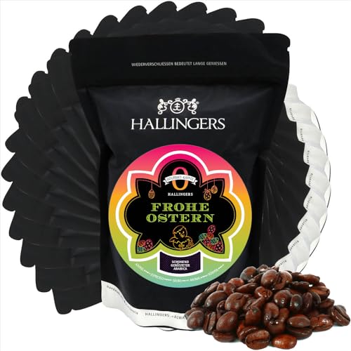 Hallingers 10x No. O Frohe Ostern - Ostergeschenke für Osterkörbchen zu Ostern, Gourmet Kaffee schonend langzeit-geröstet (Bag) - Muttertagsgeschenk & Geschenkideen zum Vatertag | Neues Zuhause Genesu von Hallingers Genuss Manufaktur