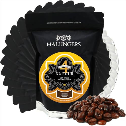 Hallingers 10x No. Four - Gourmet-Kaffee aus Brasilien, schonend langzeit-geröstet (Bag) - Muttertagsgeschenk & Geschenkideen zum Vatertag | Geburtstag Glückwunsch Neues Zuhause Jahrestag Genesung von Hallingers Genuss Manufaktur