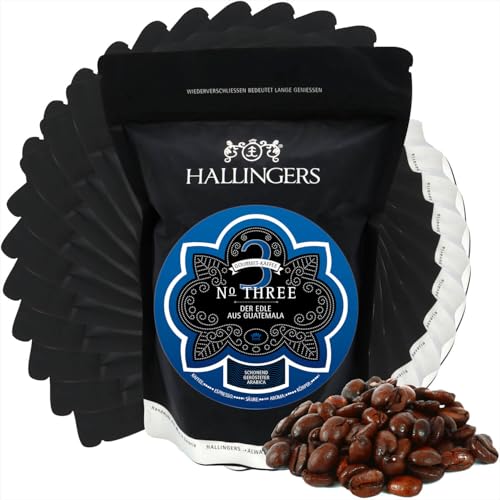 Hallingers 10x No. Three - Gourmet-Kaffee aus Guatemala, schonend langzeit-geröstet (Bag) - Muttertagsgeschenk & Geschenkideen zum Vatertag | Geburtstag Glückwunsch Neues Zuhause Jahrestag Genesung von Hallingers Genuss Manufaktur