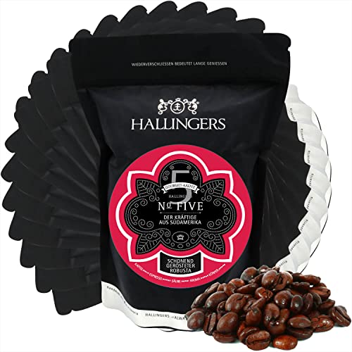 Hallingers Gourmet-Kaffee aus Südamerika & Asien, schonend langzeit-geröstet (5000g) - 10x No. Five (Aromabeutel) - Passt immer 2023, Für Sie#Für Ihn#Sparpack - Geschenk zu Weihnachten 2023 von Hallingers Genuss Manufaktur
