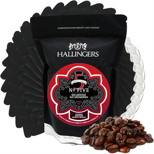 Hallingers 10x No. Five - Gourmet-Kaffee aus Südamerika & Asien, schonend langzeit-geröstet (Bag) - Muttertagsgeschenk & Geschenkideen zum Vatertag | Geburtstag Glückwunsch Neues Zuhause Jahrestag Gen von Hallingers Genuss Manufaktur