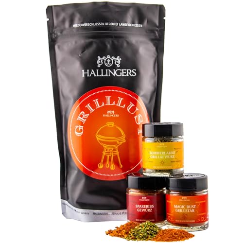 Hallingers Grilllust - Grillen Wundertüte Geschenkset Magic Dust Spareribs & Sommerlaune Gewürze für die Grillparty (Set) - Muttertagsgeschenk & Geschenkideen zum Vatertag | Geburtstag Glückwunsch Neu von Hallingers Genuss Manufaktur