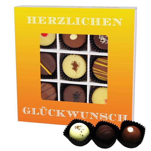 Hallingers Herzlichen Glückwunsch L - Manufaktur Pralinen Geschenk handmade teils mit Alkohol aus Edelkakao Schokolade (Box) - Muttertagsgeschenk & Geschenkideen zum Vatertag | Geburtstag Glückwunsch von Hallingers Genuss Manufaktur