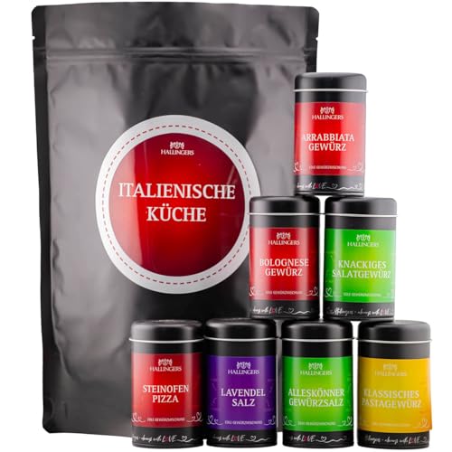 Hallingers Italienische Küche - Wundertüte XXL Gourmet Gewürze Geschenkset mit 7 Aromadosen - Gewürzmischungen & Salz (Set) - Muttertagsgeschenk & Geschenkideen zum Vatertag | Geburtstag Glückwunsch N von Hallingers Genuss Manufaktur