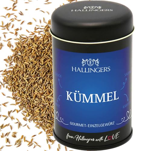 Hallingers Kümmel - Basis-Gewürz für Gulasch, Roggenbrot, Sauerkraut & Kartoffelsuppe (Dose) - Muttertagsgeschenk & Geschenkideen zum Vatertag | Neues Zuhause Ruhestand Freundschaft Genesung von Hallingers Genuss Manufaktur