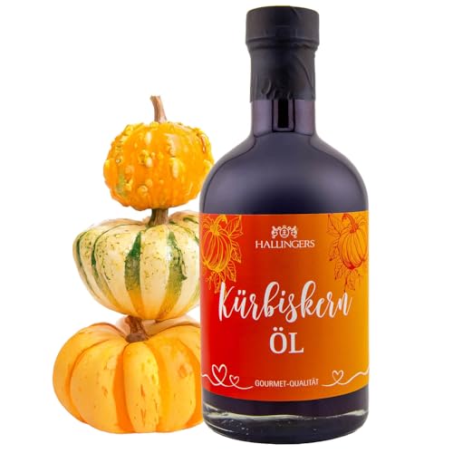Hallingers Kürbiskern Öl - Premium Speise-Öl zum Würzen, Marinieren und Grillen (Glas) - Muttertagsgeschenk & Geschenkideen zum Vatertag | Neues Zuhause Ruhestand Freundschaft Genesung von Hallingers Genuss Manufaktur