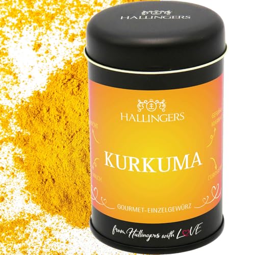 Hallingers Kurkuma - Basis-Gewürz für Reisgerichte, Goldene Milch & Currygerichte (Dose) - Muttertagsgeschenk & Geschenkideen zum Vatertag | Geburtstag Glückwunsch Neues Zuhause Jahrestag Freundschaft von Hallingers Genuss Manufaktur