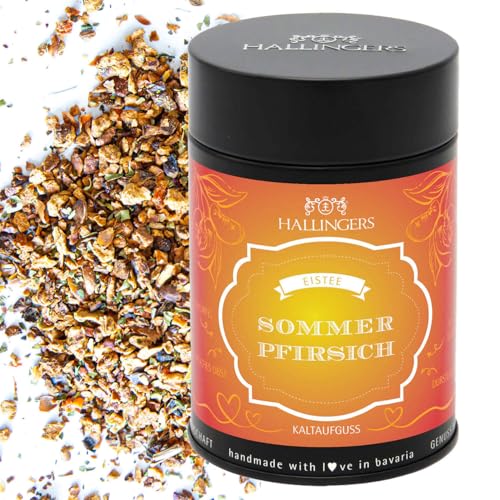 Hallingers Sommer-Pfirsich - Loser Cold Brew Früchtetee Eistee, kalt oder warm aufgießbar (Dose) - Muttertagsgeschenk & Geschenkideen zum Vatertag | Geburtstag Glückwunsch Genesung Neues Zuhause von Hallingers Genuss Manufaktur