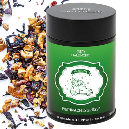 Hallingers Weihnachtsgrüße - Weihnachtlicher loser Früchte-Tee mit Vanille Orange & Hagebutte Geschenk zu Advent & Weihnachten (Dose) - Ostergeschenke Osterkörbchen Ostereier & als Osterdeko | Genesun von Hallingers Genuss Manufaktur