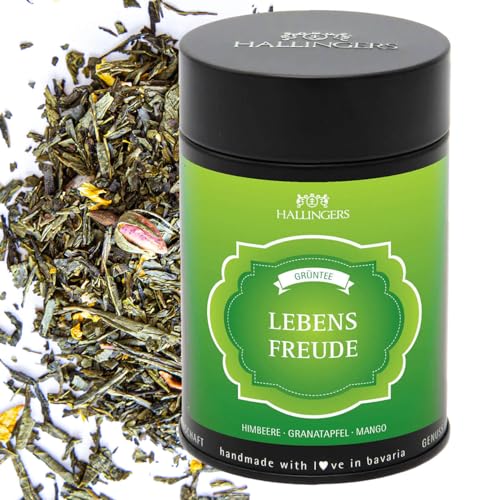 Hallingers Lebensfreude - Loser Grün-Tee mit Himbeere, Granatapfel & Mango (Dose) - Muttertagsgeschenk & Geschenkideen zum Vatertag | Hochzeit Glückwunsch Genesung Jahrestag von Hallingers Genuss Manufaktur