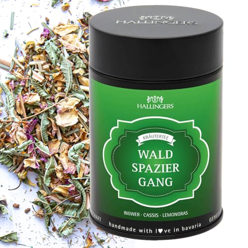 Hallingers Waldspaziergang - Loser Kräuter-Tee mit Ingwer, Cassis & Lemongras (Dose) - Muttertagsgeschenk & Geschenkideen zum Vatertag | Geburtstag Glückwunsch Genesung Danke Neues Zuhause von Hallingers Genuss Manufaktur