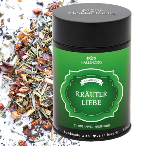 Hallingers Kräuterliebe - Loser Kräuter-Tee mit Zitrone, Apfel & Gojibeeren (Dose) - Muttertagsgeschenk & Geschenkideen zum Vatertag | Hochzeit Glückwunsch Genesung Jahrestag von Hallingers Genuss Manufaktur