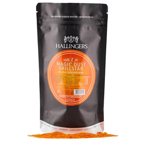 Hallingers Magic Dust Grillstar - Gewürz-Mischung BBQ-Rub Marinade für Fleisch, Geflügel & Fisch perfekt zum Würzen & Grillen (Bag) - Muttertagsgeschenk & Geschenkideen zum Vatertag | Geburtstag Glück von Hallingers Genuss Manufaktur