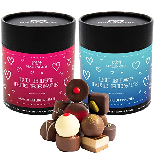 Hallingers 1x Du bist DIE Beste und 1x DER Beste XXL - Muttertagsgeschenk Pralinen Geschenk handmade ohne Alkohol aus Edelkakao zum Vatertag für Papa (Set) - Muttertagsgeschenk & Geschenkideen zum Vat von Hallingers Genuss Manufaktur