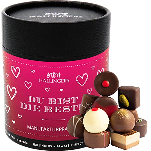 Hallingers Du bist die Beste XXL - Muttertagsgeschenk Pralinen Geschenk handmade ohne Alkohol aus Edelkakao zum Muttertag für Mama (Dose) - Muttertagsgeschenk & Geschenkideen zum Vatertag | Danke Jahr von Hallingers Genuss Manufaktur