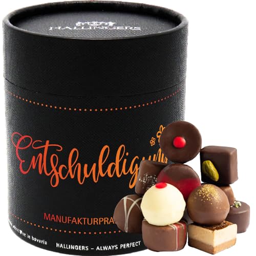 Hallingers Entschuldigung XXL - Manufaktur Pralinen Geschenk handmade ohne Alkohol aus Edelkakao Schokolade (Dose) - Muttertagsgeschenk & Geschenkideen zum Vatertag | Geburtstag Glückwunsch Danke Jahr von Hallingers Genuss Manufaktur