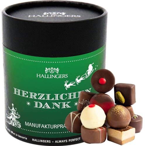 Hallingers Herzlichen Dank - Christmas XXL - Manufaktur Pralinen Geschenk handmade ohne Alkohol aus Edelkakao Schokolade (Dose) - Muttertagsgeschenk & Geschenkideen zum Vatertag | Glückwunsch Danke Ne von Hallingers Genuss Manufaktur