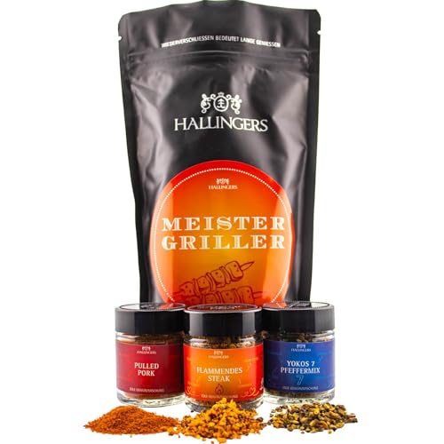 Hallingers Meistergriller - Grillen Wundertüte Geschenkset Pulled Pork Steak Gewürze & Pfeffermix für die Grillparty (Set) - Muttertagsgeschenk & Geschenkideen zum Vatertag | Neues Zuhause Danke Glück von Hallingers Genuss Manufaktur