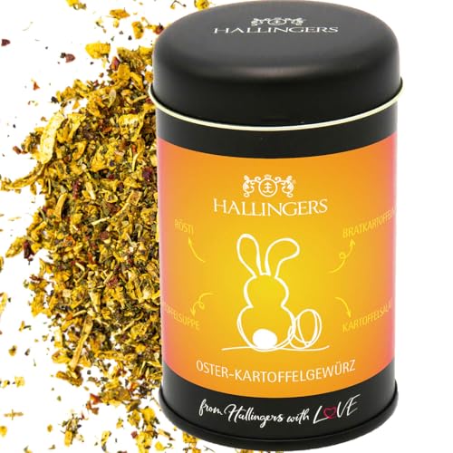 Hallingers Oster Kartoffelgewürz - Ostergeschenke für Osterkörbchen zu Ostern, Gewürz-Mischung für Kartoffeln, Suppen & Pommes (Dose) - Ostergeschenke Osterkörbchen Ostereier & als Osterdeko | Glückwu von Hallingers Genuss Manufaktur