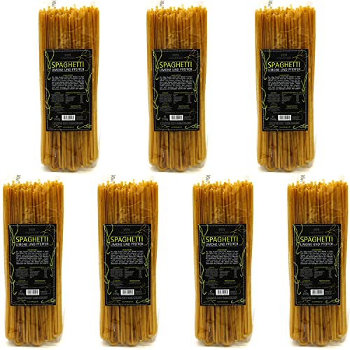 Hallingers 7x Spaghetti - Zitrone/Pfeffer - Pasta aus Hartweizengries, natürlich eingefärbt (Bag) - Muttertagsgeschenk & Geschenkideen zum Vatertag | Neues Zuhause Ruhestand Freundschaft Genesung von Hallingers Genuss Manufaktur
