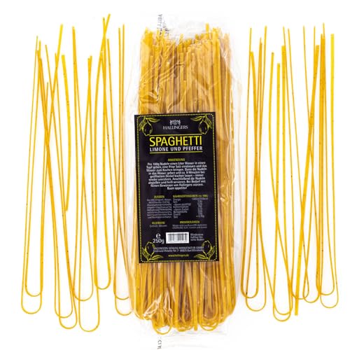 Hallingers Spaghetti - Zitrone/Pfeffer - Pasta aus Hartweizengries, natürlich eingefärbt (Bag) - Muttertagsgeschenk & Geschenkideen zum Vatertag | Neues Zuhause Ruhestand Freundschaft Genesung von Hallingers Genuss Manufaktur