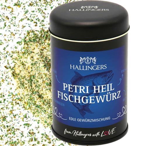 Hallingers Petri Heil Fischgewürz - Gewürz-Mischung für Fisch, Gemüsepfanne & Avocado - wunderbares Geschenk für Fischer (Dose) - Muttertagsgeschenk & Geschenkideen zum Vatertag | Geburtstag Glückwuns von Hallingers Genuss Manufaktur