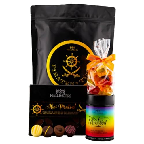 Hallingers Piraten Tüte XXL - Jungs & Kinder Wundertüte XXL Geschenkset Pralinen, Tafel Schokolade & Fruchtsaftbärchen (Set) - Muttertagsgeschenk & Geschenkideen zum Vatertag | Geburtstag Glückwunsch von Hallingers Genuss Manufaktur
