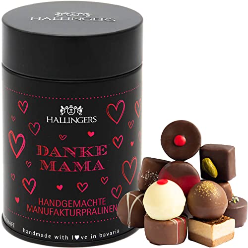 Hallingers Danke Mama - Muttertagsgeschenk Pralinen Geschenk handmade ohne Alkohol aus Edelkakao zum Muttertag für Mama (Dose) - Muttertagsgeschenk & Geschenkideen zum Vatertag | Danke Jahrestag von Hallingers Genuss Manufaktur