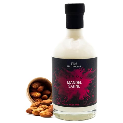 Hallingers Mandelsahne, Likör 17% vol. - Premium Mandel-Sahne-Likör (Glas) - Ostergeschenke Osterkörbchen Ostereier & als Osterdeko | Danke Silvester Freundschaft Genesung von Hallingers Genuss Manufaktur